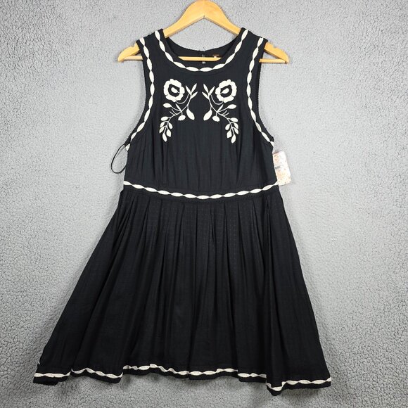 Free People Dresses & Skirts - Free People Mini Dress Size 12 Birds of A Feather Embroidered Dark Fairy Cottage